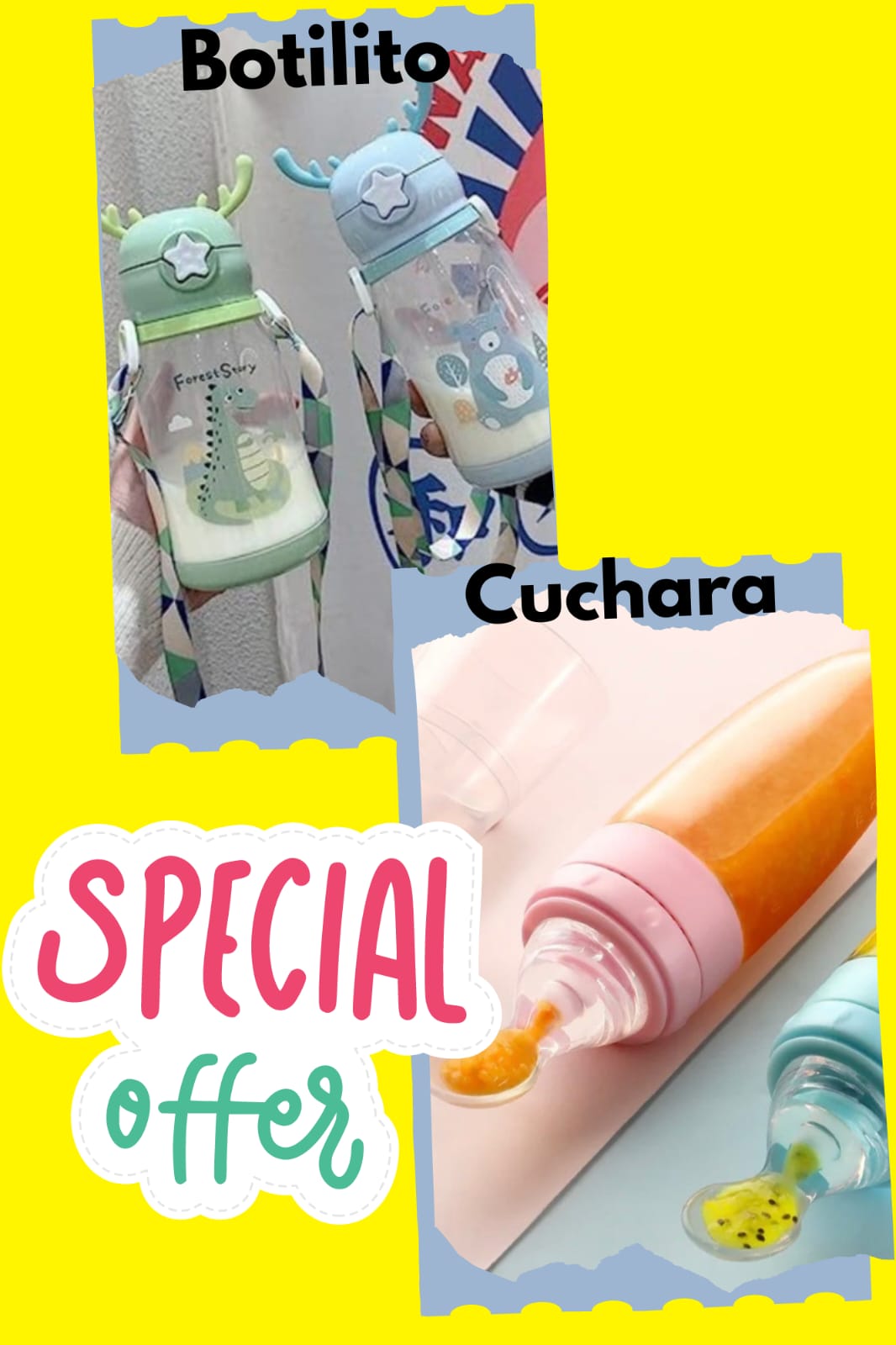 Combo botilito bebé +Cuchara comida bebé